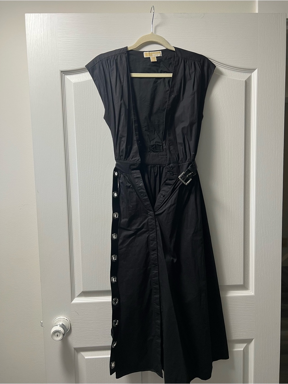 MICHAEL Michael Kors Black Button-Front Midi Dress with Belt